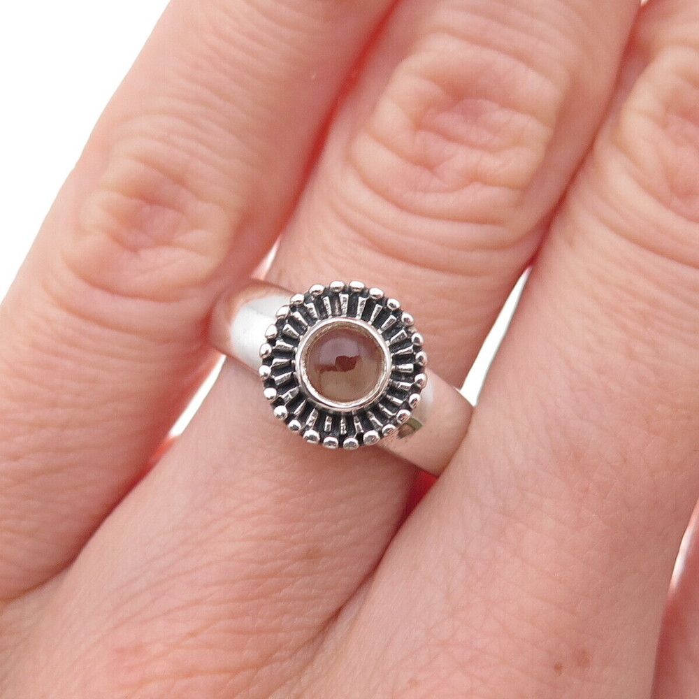 925 Sterling Silver Vintage Clear Crystal Modernist Floral Ring Size 5.75